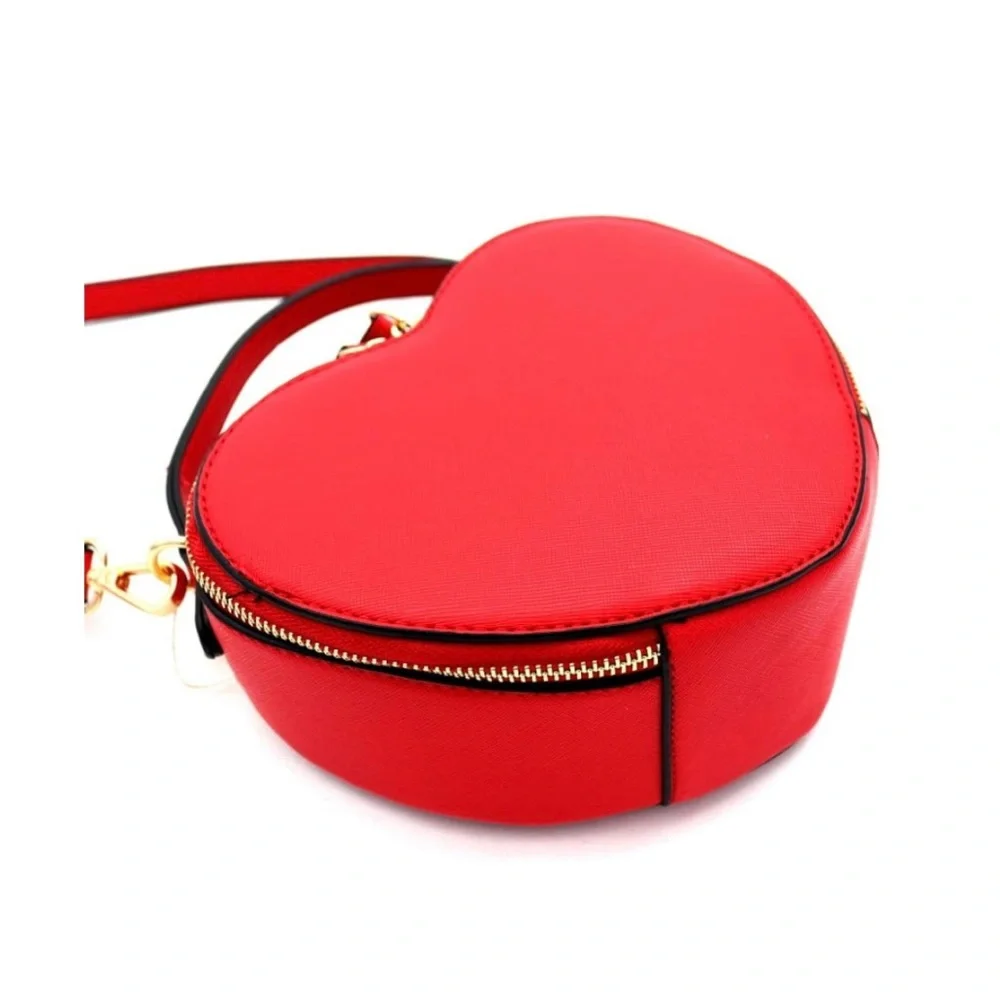 RED Heart Shape Girls Womens Vegan Leather Small Handle Satchel Crossbody Purse